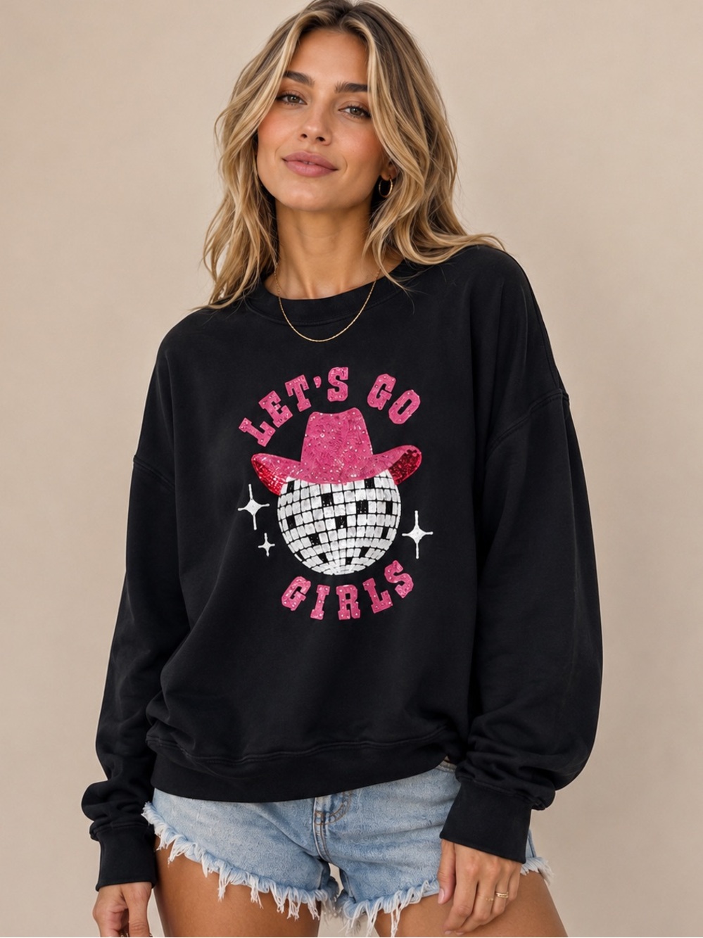 Fantastic Fawn Black Sweatshirt with Pink Graphic